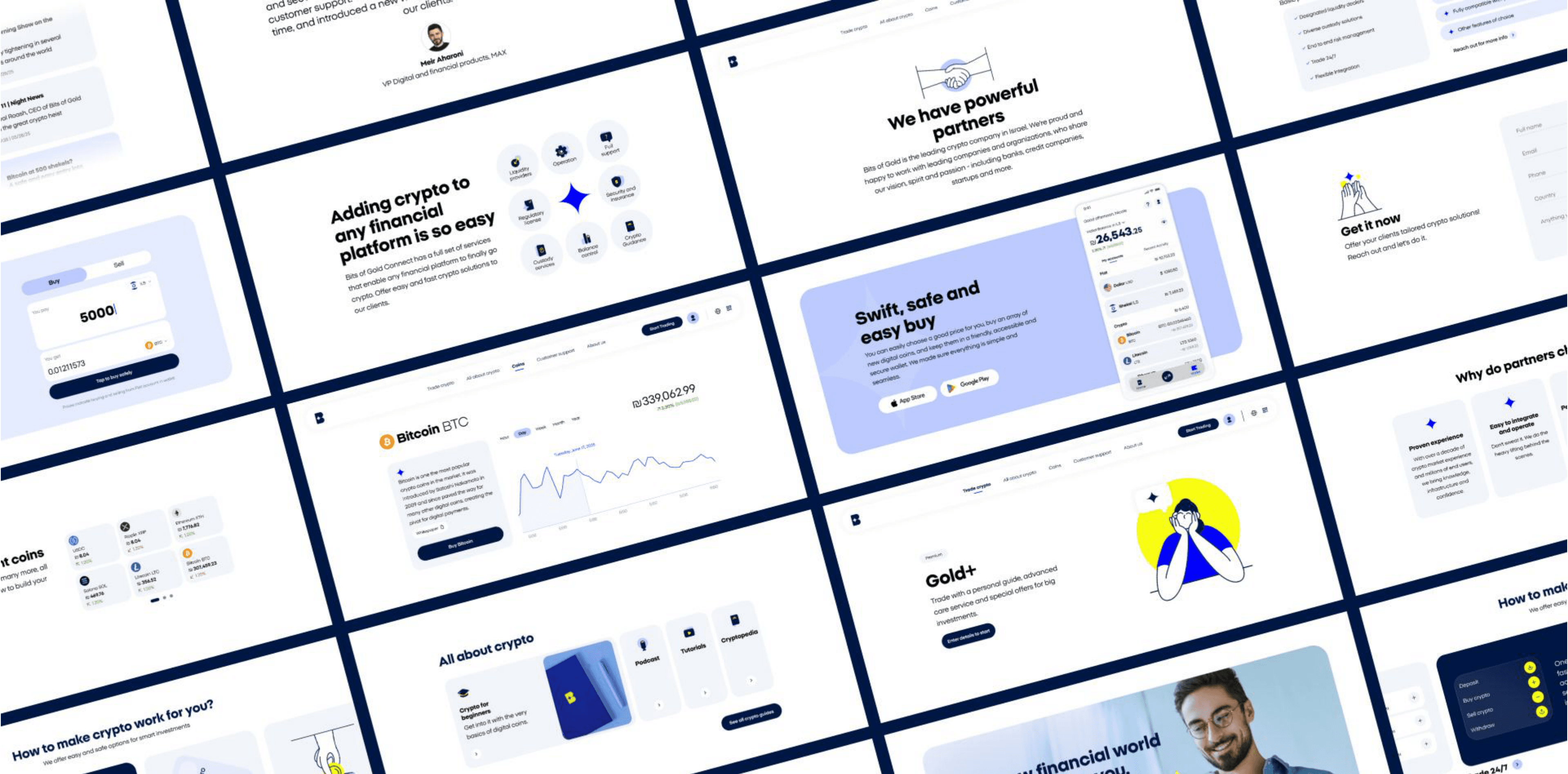 A collage of Bits of Gold marketing website screens