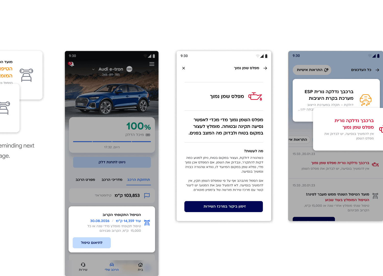 Vehicle maintenance screens with reminders and warning-light guides